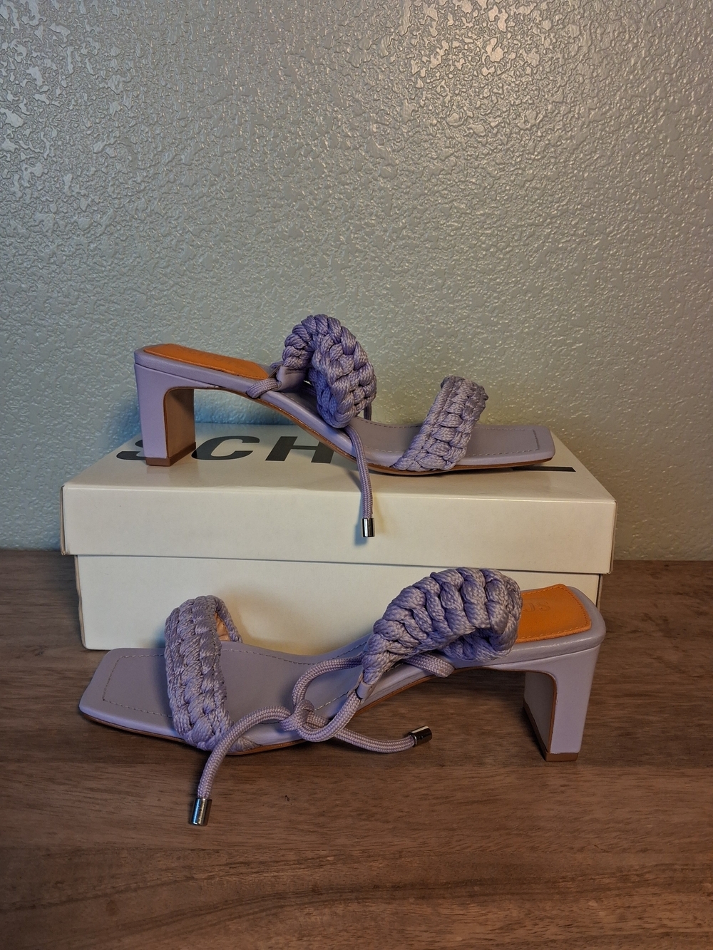 SCHUTZ Lavender Braided Strap Heeled Sandals